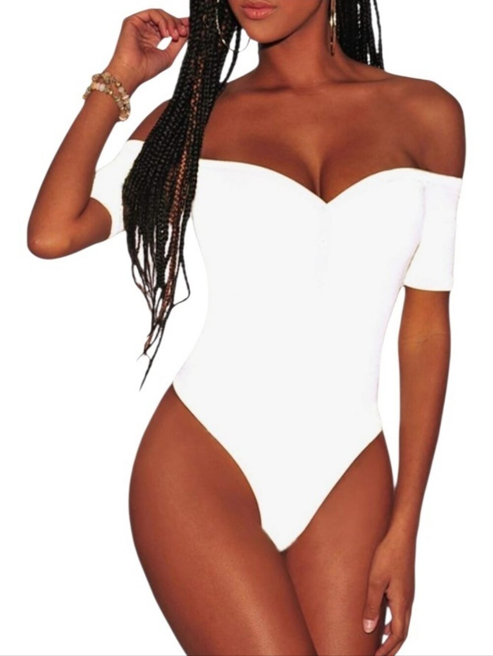 NWOT -  MD White Off-The-Shoulder Short Sleeve Bodysuit